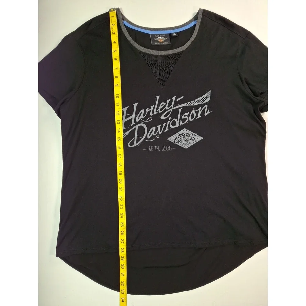 Harley-Davidson Womens Crossover Back Tee 1W Black Graphic T-Shirt Mesh V-Neck - Picture 6 of 13